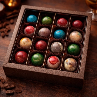 Pralinky ochutnávka 16 ks krabička - výrobu obnovíme na podzim 2026, objednávky nad 200 ks pralinek uděláme na zakázku